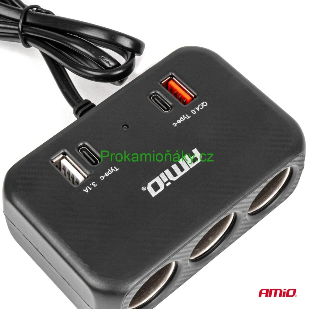 Roztrojka zapalovače 1x USB, 2x USB-C