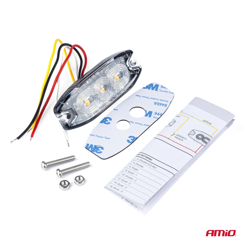 Výstražné osvětlení oranžové 3x3W LED R65 R10 12 / 24V IP67