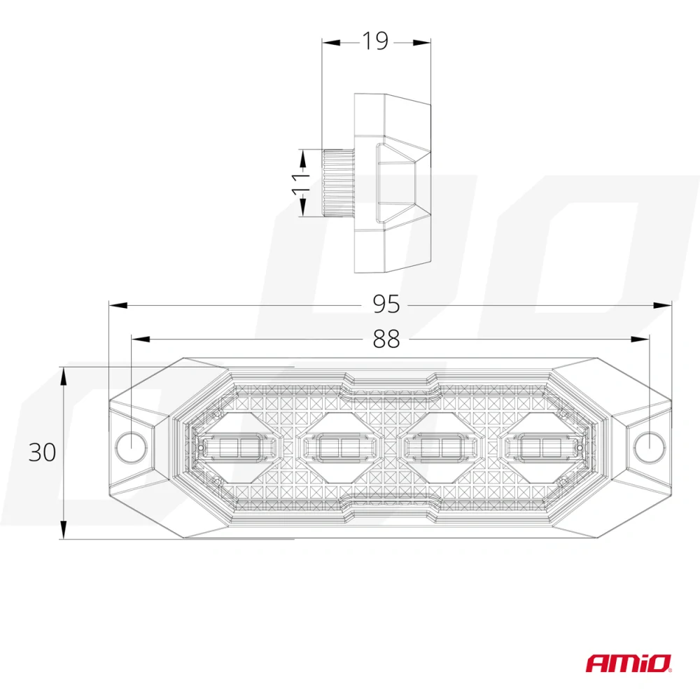 Výstražné osvětlení oranžové 4x3W LED R65 R10 12 / 24V IP6K9K